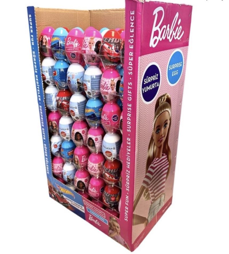 Lolliboni Surprise Egg Barbie, Frozen, Hot Wheels and Cars Shipper 168 Pcs. || DISPLAY