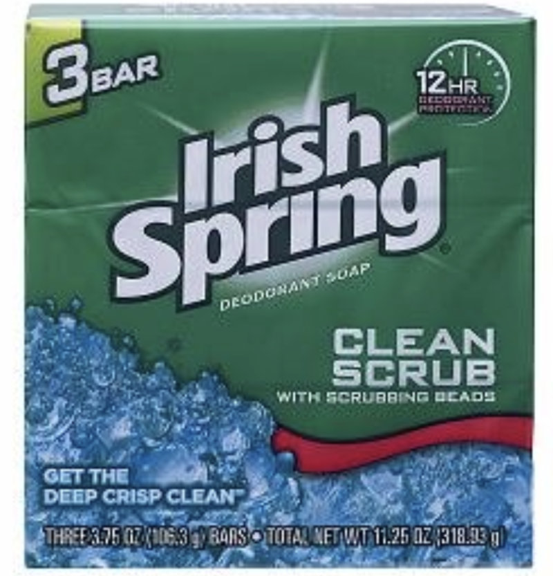 IRISH SPRING BAR SOAP CLEAN SCRUB 3.75oz/3/18